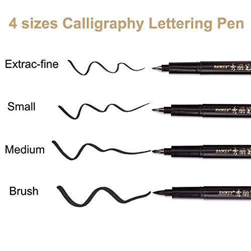 Refill Hand Lettering Pens, 4 Size Black Ink Calligraphy Pen Brush Lettering Pens Markers for Beginners Writing, Card Making, Signature, Illustration, Design, Art Drawing