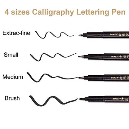 Refill Hand Lettering Pens, 4 Size Black Ink Calligraphy Pen Brush Lettering Pens Markers for Beginners Writing, Card Making, Signature, Illustration, Design, Art Drawing