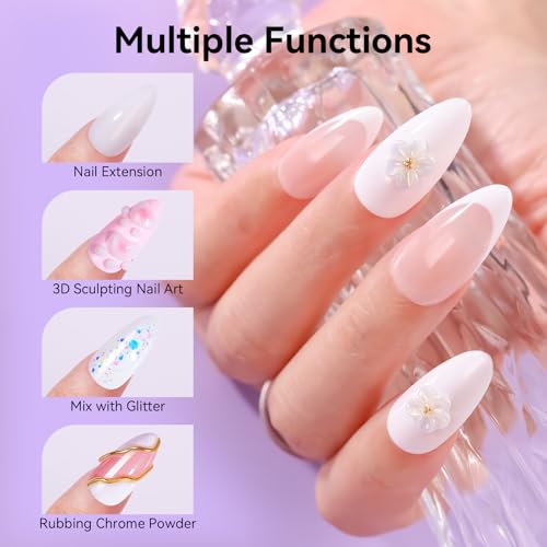 Makartt White 3d Gel Nail Art: 4-in-1 3d Nail Gel Sculpting Gels White Non-sticky for Extension, Shaping, 15ML Solid Builder Nail Gel for Nail Strengthen & Sculpture Gels for Nails Salon Home - color: White