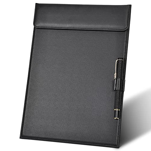 Leather Clipboard, Black Clipboards with Pen Holder, A4 Letter Size Clip Board for Nurses, Smooth Writing Clipboard for Classroom, Low Magnetic Profile Clip Boards for Kids Drawing Office 9" x 12.5" - style: A4-Black-A206