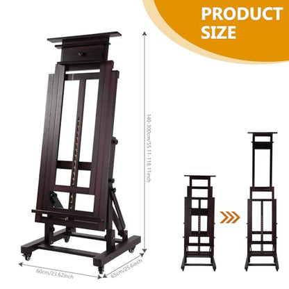 Large Studio Painting Easel Solid Beech Wood Painting Stand Adjustable Floor H-Frame Art Easel for Adults Artists Hold Canvas Up to 78.7in High