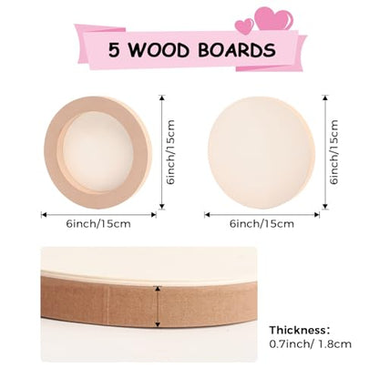 5 Pack 6x6 Inch Round Unfinished Wood Panel Boards for DIY Painting Crafts | Blank Wood Canvas Frames for Oil Paint Pouring & Valentine Halloween Xmas Decor - size: Round 6"×6" 5 Pack