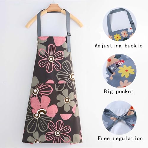 Floral Aprons with Pocket Blooming Women Waterproof Apron Adjustable Neck Long Ties Women Men Cook Baking Garden - color: Violet