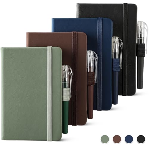 NETANY 4 Pack Pocket Notebook Small Notebook, A6 Mini Leather Hardcover Journal, 3.7" X 5.7", 416 Pages Note Pads, Black, Green, Brown, Blue - color: Green, Blue, Black, Grown