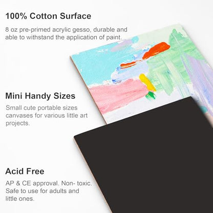 AUREUO Mini Magnetic Canvas Panel 2.5x2.5 Inch / 24 Pack - Small Square Flat Canvas Board with Magnet Back Art Gift Set Bulk Pack Tiny Thin Canvases for Painting & Craft - size: 2.5"x2.5", Canvas Panel