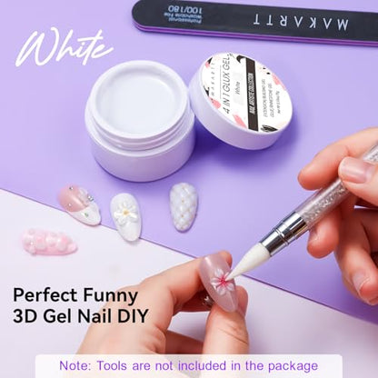 Makartt White 3d Gel Nail Art: 4-in-1 3d Nail Gel Sculpting Gels White Non-sticky for Extension, Shaping, 15ML Solid Builder Nail Gel for Nail Strengthen & Sculpture Gels for Nails Salon Home - color: White
