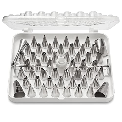 Ateco 783-55 Piece Cake Decorating Set, Includes 52 Stainless Steel Tubes, 1 Standard Coupler, 2 Flower Nails in Hinged Storage Box - size: #783 55 pc Decorating Tip Set