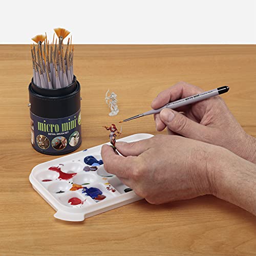 Creative Mark 30 Piece Micro Detail Paint Brush Set, Mini Paintbrushes for Acrylic, Watercolor, Oil, Face, Nail, Scale Model Painting & Line Drawing, Vegan Leather Case Included - size: Complete Set (30 Piece)