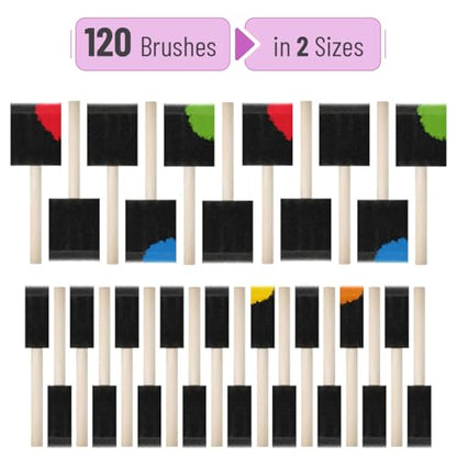 Bates Foam Paint Brushes, 120 Pack, 1" & 2", Sponge Brushes for Painting, Staining, and Mod Podge - Paint Sponges - color: Black, size: 1”, 2”, 120 Pack
