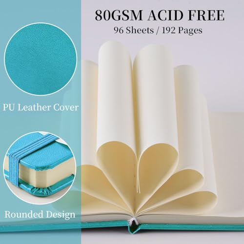 Square 5x5 inches 80gsm 96sheets/192 Pages Notebooks Blank Sketchbooks Travel Journal Pocket Hardcover Paint Writing Diary Memo Planner PU Leather Cover. Lake Blue - color: PU Cover-5x5in-Lake Blue