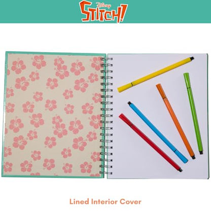 Disney Stitch Sketchbook for Kids with Washable Markers, 86 Blank Pages Spiral Bound, Turquoise - color: Stitch- Turquoise