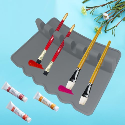2 Packs Silicone Paint Brush Holders Paint Brush Organizer Large Paint Brush Stand Rest with 6 Slots for Watercolor Oil Acrylic Painting Brushes