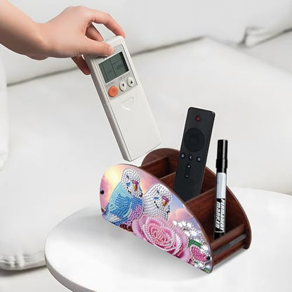 DIY Diamond Painting Tabletop Holder Lovebirds and Rose Design Handmade 5D Diamond Art Storage Box for TV AC Remotes Makeup Brushes Office Desktop Craft Valentine's Day Gift - color: Dove & Rose