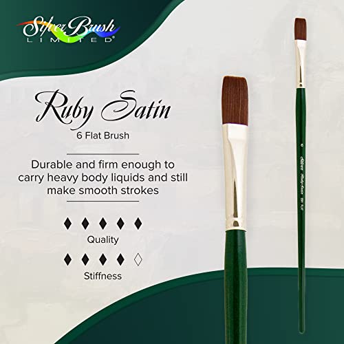 Silver Brush 2501-6 Ruby Satin Long Handle Synthetic Brush, Flat, Size 6 - size: Size 6