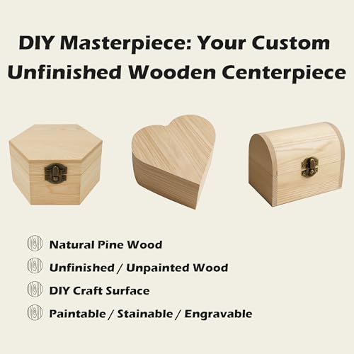 Heart-Shaped Unfinished Wooden Box with Lid, Natural Pine Wood DIY Craft Storage Box for Jewelry, Gift, and Valentine's Day Decoration, Unpainted Wooden Keepsake Box, 5.1x5.1x2.8 Inch - size: Single Heart-Shaped Box