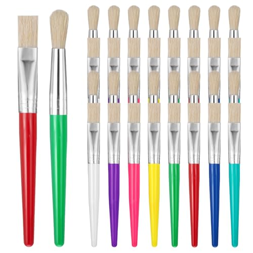 64 PCS Paint Brushes Kids Sets, Toddler Paint Brushes Colorful Washable Round and Flat Kids Brush for Daycare School Classroom Halloween Easter Egg, Face Painting, Acrylic, Oil or Watercolor