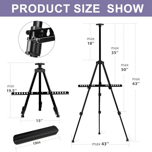 AROIC 4 Pack Painting Display Easel Stand Portable Adjustable Metal Tripod Artist Canvases Height from20to66Inch Extra Sturdy forTable-Top/Floor Painting, Drawingand Displaying,Black with4Storage Bag - style: 4P
