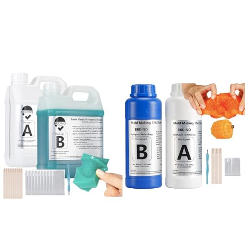 Bundle Deal with BBDINO Silicone Mold Making Kit Super Elastic in Jade Green 1 Gallon Plus 15A in Warm Orange 2.2 Lbs