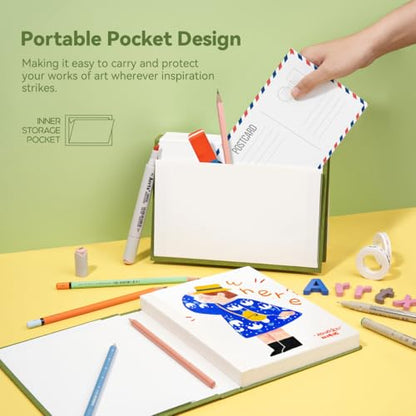 Arrtx Premium Hardcover Sketch Book, 60 Sheets/120 Pages, 180 GSM Thick Acid-Free Drawing Paper, Hardbound Sketch Pad with Inner Pocket, Green 8.5"x6.1" Sketchbook - size: A5