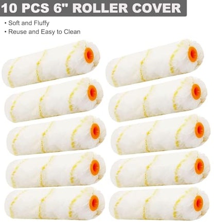 Great Andrew 10 Pack 6 Inch Paint Rollers for All Paints, 1/2" Nap Paint Roller Covers, Paint Roller Set for Painting Walls House, 6" Paint Roller Refills - size: 10pcs, 6"