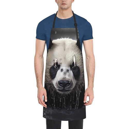 Prancing Brown Horse Heavy Duty Waterproof Apron with Pockets for AdultsResistant Grilling, Gardening, Painting - color: Panda in the Water
