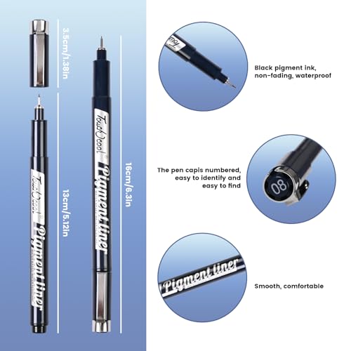Micro Drawing Pens Art Pens, Fineliner - 12 Assorted Sizes, Fine Line Waterproof Black Ink Artist Supplies for Artists Adults Sketch Outline Anime Illustration Manga Writing