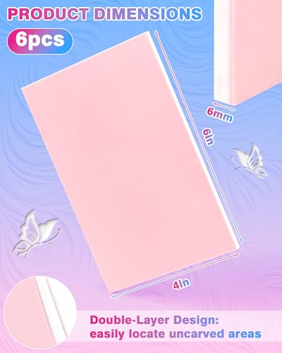 FIVEIZERO 6PCS Rubber Carving Blocks,4"x6" Linoleum Blocks & Double-Layer Linocut Block for Block Printing,Stamp Making-Printmaking Supplies for DIY Crafts,Art Projects,Speedy Carve Tools - color: Light Pink