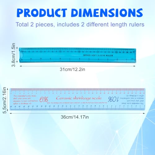 2pcs Ceramic Shrinkage Scale Ruler, Professional Ceramic & Pottery Clay Measuring Rulers with Standard Ruler for Artists & DIY Modeling Carving Shaping Tools Supplies