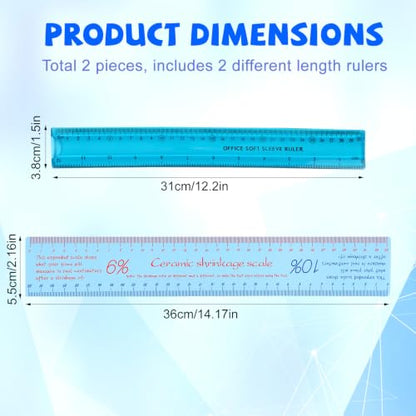 2pcs Ceramic Shrinkage Scale Ruler, Professional Ceramic & Pottery Clay Measuring Rulers with Standard Ruler for Artists & DIY Modeling Carving Shaping Tools Supplies