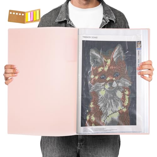 A3 Diamond Painting Storage Book Containers,Portfolio Folder for Artwork,Art Portfolios 60 Pages Pocket with Index Stickers,11.8 x 16.5 inch Clear Protector for Diamond Painting,Artwork(Pink) - color: Pink-60 Sleeves