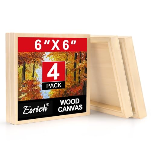 ESRICH 6x6 Inch Wood Panels, 4 Pack Square Craft Wood Canvas Boards, Blank Unfinished Wooden Art Board for DIY Art Creations Such as Painting, Acrylic Pouring, Resin, Burning, Collage, etc. - size: 6IN-4Pack