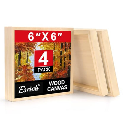ESRICH 6x6 Inch Wood Panels, 4 Pack Square Craft Wood Canvas Boards, Blank Unfinished Wooden Art Board for DIY Art Creations Such as Painting, Acrylic Pouring, Resin, Burning, Collage, etc. - size: 6IN-4Pack