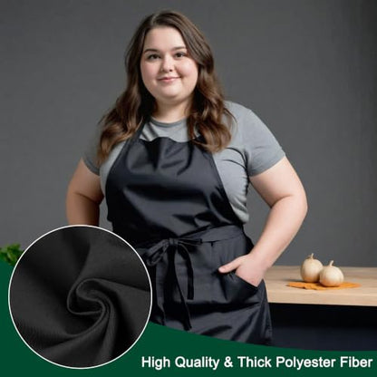 2 Pack Plus Size Chef Apron, Large Adjustable Aprons with Pockets for Men Women Waiter Waitress, Black White (XXXL) - color: Black
