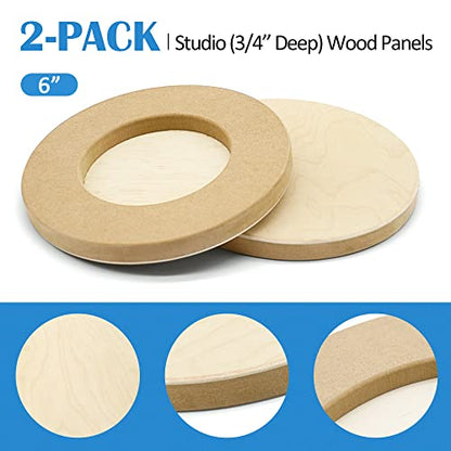 Falling in Art Unfinished Round Birch Wood Panels Kit for Painting, Wooden Canvas 2 Pack of 6 Studio 3/4" Deep, Cradle Boards for Pouring, Art, Crafts, Burning and More - size: 6' round 2 Pack