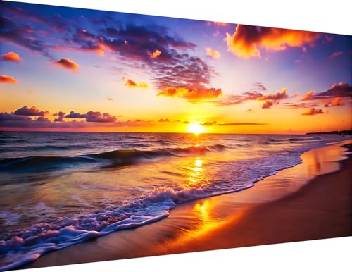 igoodom Large Diamond Painting, Large Sunset Beach Diamond Art Kits for Adults, Full Drill Round Big Diamond Painting, DIY Gem Art and Crafts for Home Wall Decor Gift 27.5 X 15.7inch - color: MZ1474