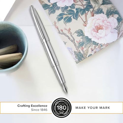 Cross ATX Pure Chrome Stainless Steel Fine Nib Fountain Pen - Refillable Pen for Smooth Writing - Black Ink - Comfortable Grip - Long-Lasting - Professional Office Supplies - color: Pure Chrome, style: Fine Nib
