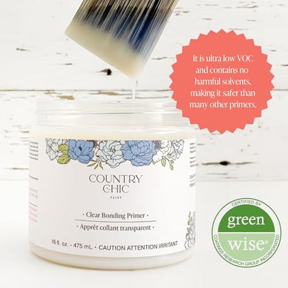 Clear Bonding Primer - Chalk Style Furniture Paint Surface Prep Clear Primer Base Coat - Adhesive Furniture & Decor Primer for Laminate, Glass, Metal, Oil-Based Paint or Stain - (4 oz) - size: sample (4 oz)