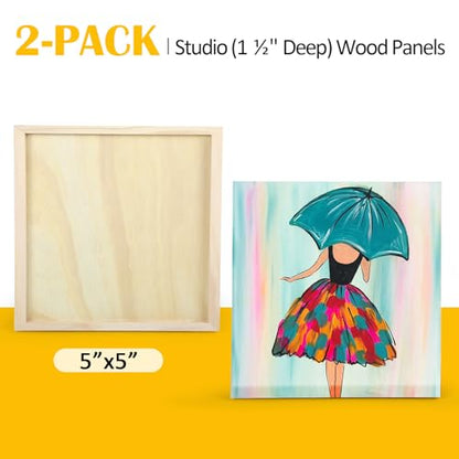 Falling in Art 2 Pack Unfinished Wooden Canvas Panels, 5x5 Gallery Birch Wood Panels Kit, 1 1/2" Deep Art Cradle Boards for Acrylic Painting, Pouring and Burning - size: 5*5 2 Pack