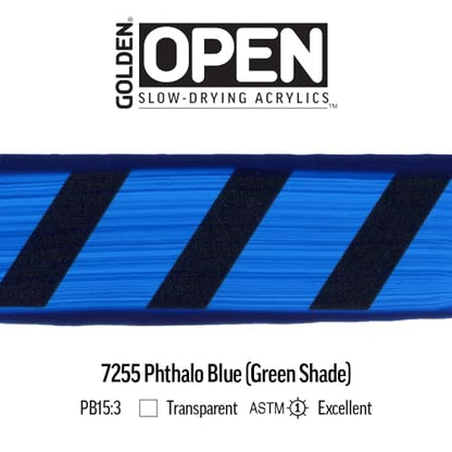 GOLDEN OPEN Slow-Drying Acrylics, Phthalo Blue/G.S., 2 fl oz. tube, Professional Acrylic Paint, Transparent - color: Phthalo Blue /G.S., size: 2 Fl Oz (Pack of 1)