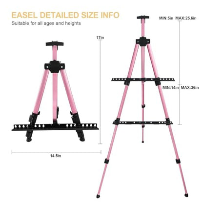 RRFTOK Art Easel Stand for Painting and Sign - Aluminum Adjustable Easels for Painting Canvases Height from 17 to 66 Inch,Carry Bag for Table-Top/Floor Drawing and Displaying.Gift for Women(Red). - style: 66Pink 1-pack