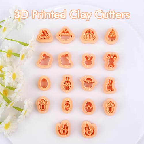Puocaon Easter Polymer Clay Cutters - 18 Pcs Small Stud Easter Clay Cutters for Polymer Clay Earrings Jewelry Making, Spring Rabbits Bunny Carrot Chicken Eggs Shape