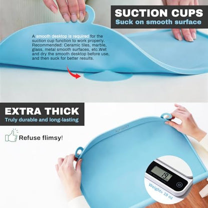 Large Silicone Suction Table Mat, 17" x 12" Thick Placemat with Edge-Bumper, Raised Edge Leakproof, Non-Slip for Kids Toddler Baby Essentials Dinning, Restaurant Eating, Plates, Art, Craft & Painting - color: Blue
