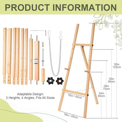 CroBlissful Wooden 50" Easel Stand for Wedding Sign Adjustable 3Tier Height Display Easel with Chain Heavy Duty Floor Tripod for Welcome Wedding Sign Painting Canvas Baby Shower Party Poster (Wood) - color: Wooden