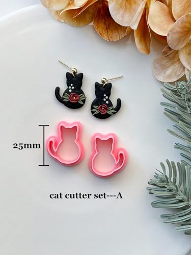 Cute Cat Shaped Clay Earring Cutters Set, Assorted Designs (Calico Cat, Floral Cat), Professional Clay Molds for Handmade Pet Lover Crafts