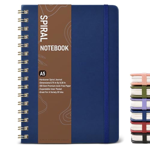 Graph Spiral Journal Notebook, A5 Hardcover Spiral Journals for Women Men, 100 GSM Graph Paper Notebooks, 150 Pages Spiral Bound Grid Notebook for Writing Note Taking Work 5.75" x 8.38", Navy Blue - color: Navy Blue, size: Graph