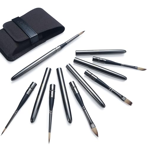 Artify Travel Watercolor Brushes, Outdoor Paint Brushes, Water Color Paint Brush Set with Anti-Rust Polished Metallic Gray Finish, Painting Brushes for Watercolor Gouache Ink - Gift for Artist (6PCS) - size: 6PCS
