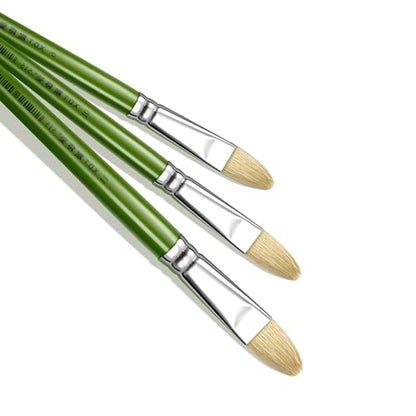 XDT#515 Filbert Artist Paint Brush 6 Piece Set Medium Stiff Hog Bristle Extra Long Handle #2#4#6#8#10#12, Acrylic Oil Watercolor - size: Filbert Hog Bristle 6Pc