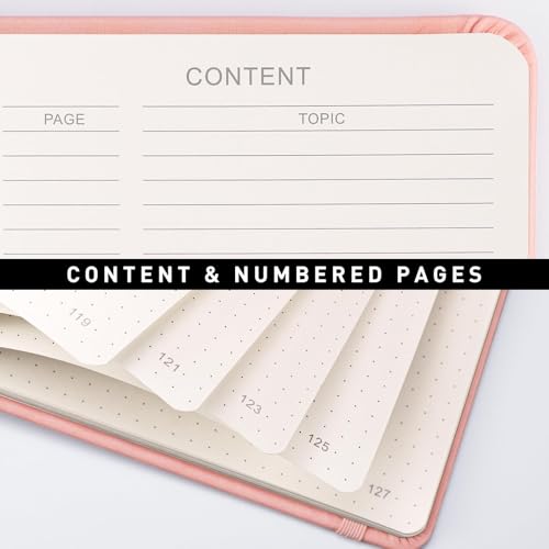 AHGXG Dotted Journal Notebook, 160 Numbered Pages, A5 Medium Size (5.7'' x 8.3''), 120 GSM Thick Paper, Leather Hardcover, for Journaling, Planning, Tracking (Pink) - color: Pink, style: Dotted