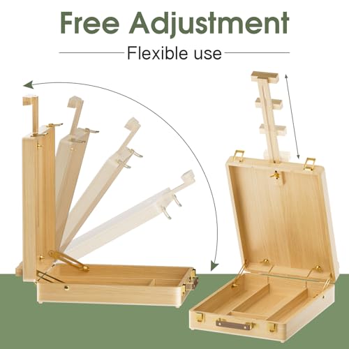 LUCYCAZ Tabletop Easel for Painting, Adjustable Wooden Sketchbox Art Easel, Portable Desktop Painting Easel for Adult, Student, Artist, Beginner