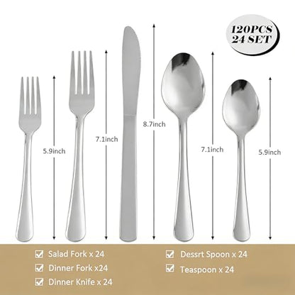 120PCS Windsor Silverware Set - Stainless Steel Silverware Set for 24 Kitchen Flatware Set Cutlery Set For Home Restaurant Hotel, Kitchen Dishwasher Safe Utensils Set Weddings, Parties, Gifts - size: 120PCS Flatware Set